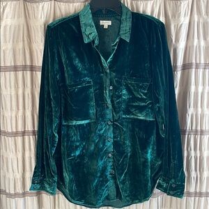 Green Velvet Button-Up Shirt